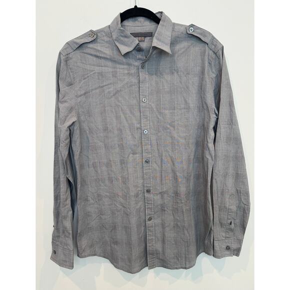 John Varvatos Gray Micro Stripe Plaid Button Down Shirt, Men's Size SMALL - Picture 1 of 7